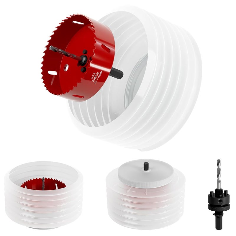 FIVELAKE 4-1/4" (108mm) Bi-Metal M42 High Speed Steel Hole Saw with Dust Bowl and Pilot Drill Bit, Smooth Cutting Edge for PVC, Drywall, Wood, Plastic, Gypsum Board, Rubber, Thin Metal - Image 1